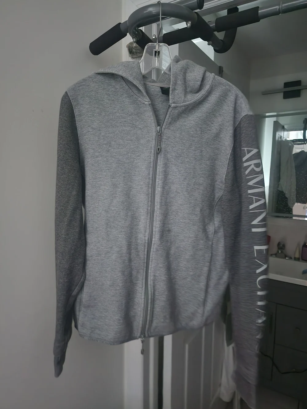 Armani Exchange Heather Gray Full-Zip Hooded Jacket. Unisex. S-M